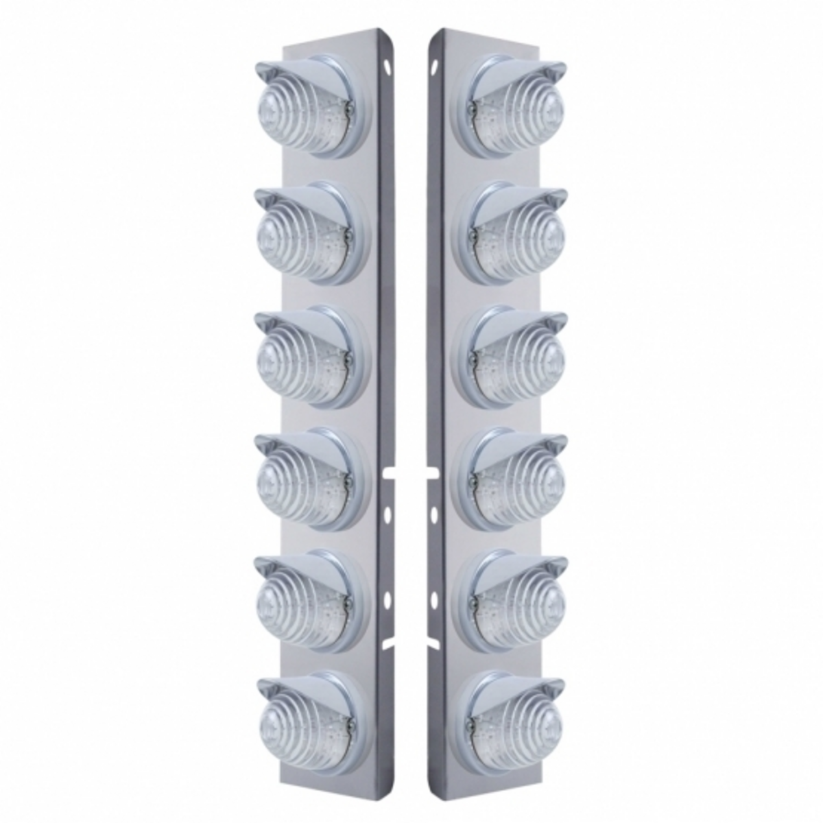 SS Front Air Cleaner Bracket W/12X 17 LED Beehive Lights & Visors For Peterbilt-Amber LED/Clear Lens