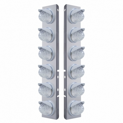 SS Front Air Cleaner Bracket W/12X 17 LED Beehive Lights & Visors For Peterbilt-Amber LED/Clear Lens