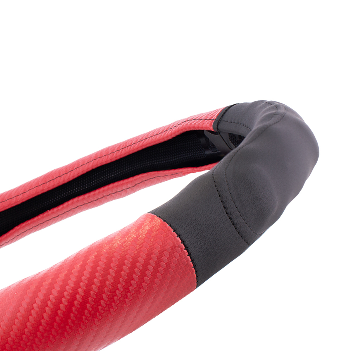 18" Carbon Fiber Pattern Steering Wheel Cover - Red Stitching