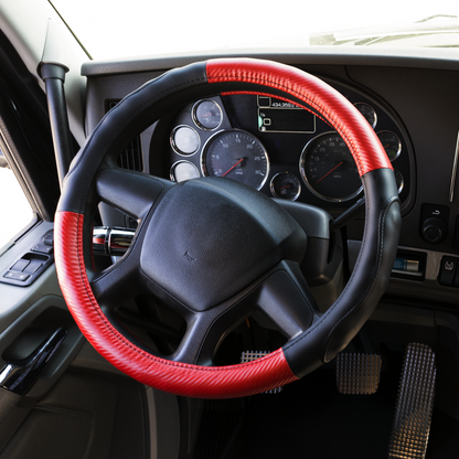 18" Carbon Fiber Pattern Steering Wheel Cover - Red Stitching