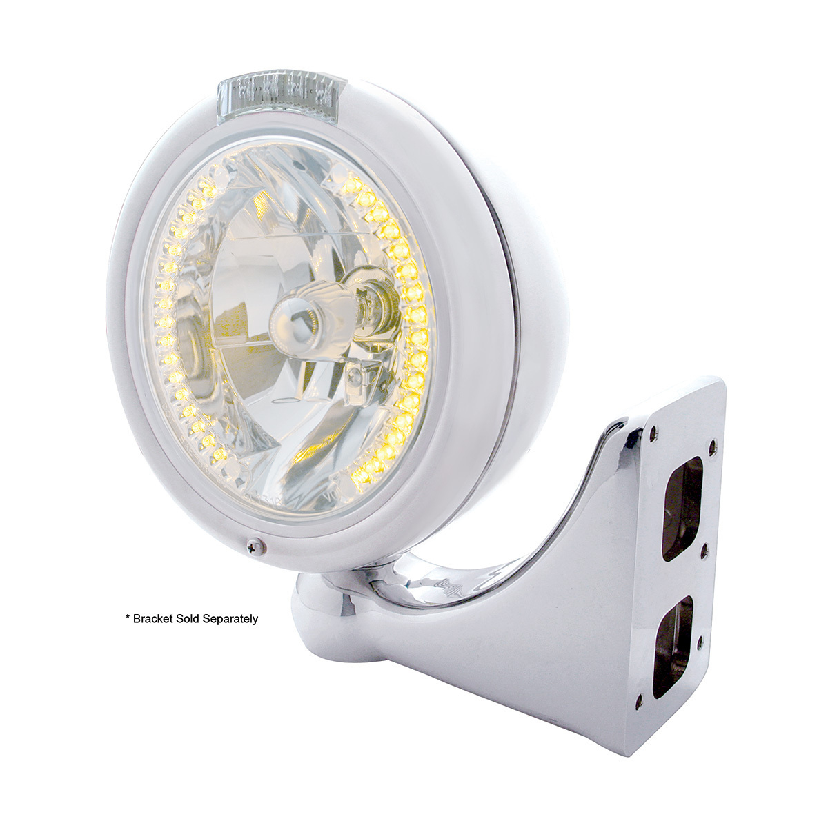 Chrome Classic Headlight H4 With 34 Amber LED & Dual Mode LED Signal - Clear Lens