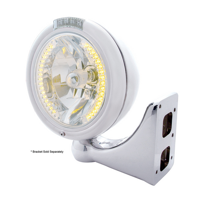 Chrome Classic Headlight H4 With 34 Amber LED & Dual Mode LED Signal - Clear Lens