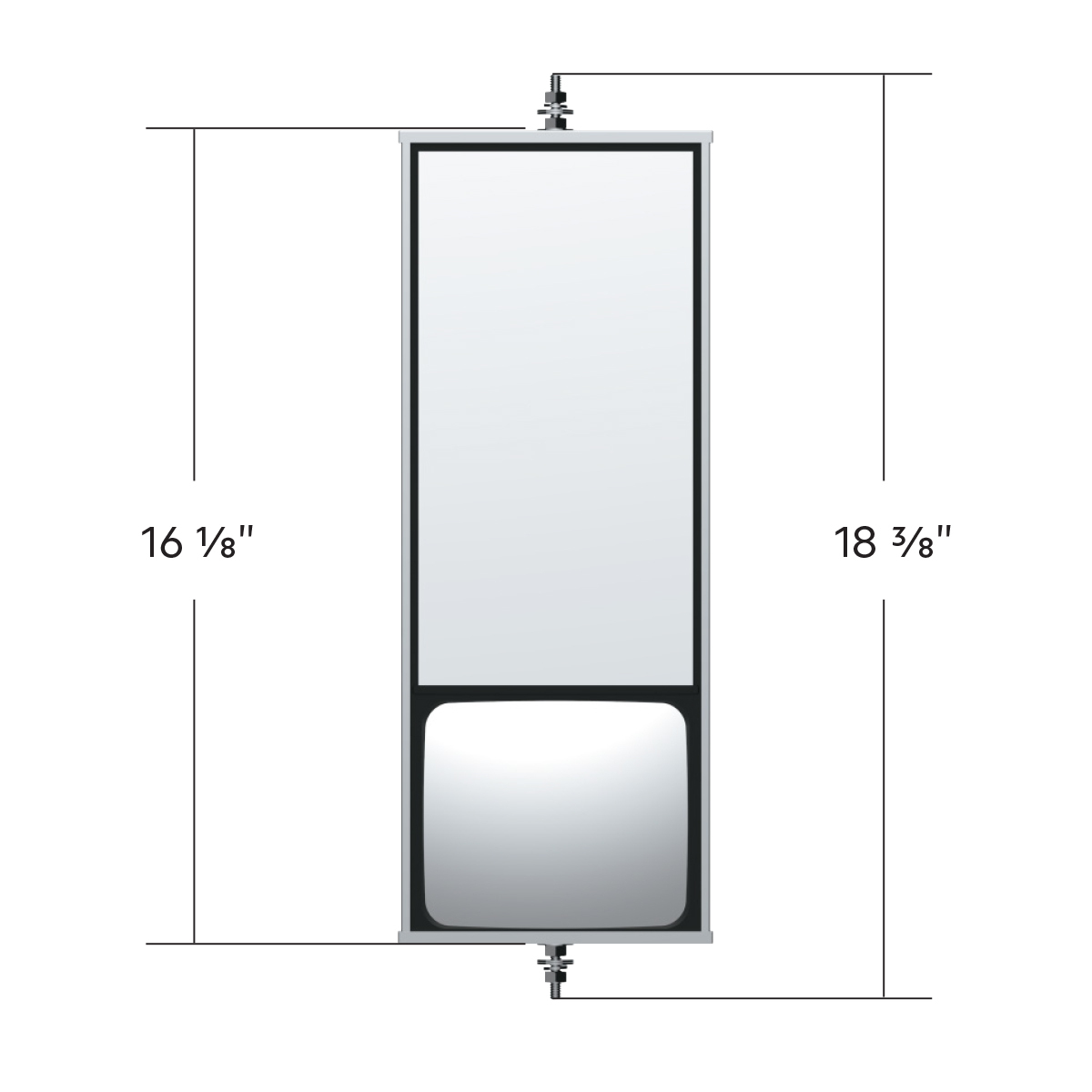 6" X 16" 430 Stainless Steel West Coast Mirror With Convex Lower Mirror - Non Heated
