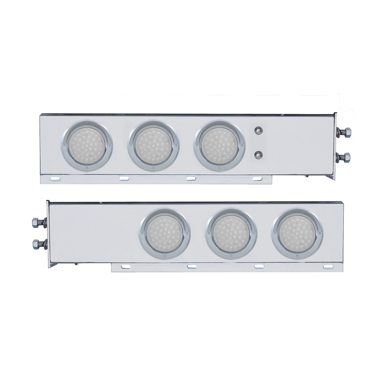 2" Bolt Pattern SS Spring Loaded Bar With 6X 36 LED 4" Lights & Visors -Red LED/Clear Lens (Pair)