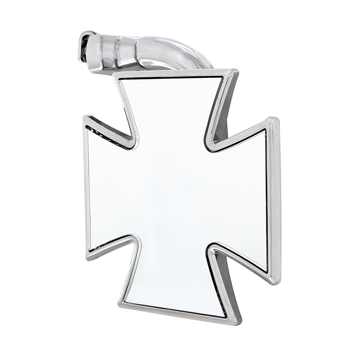 Chrome Iron "Maltese" Cross Style Mirror With Curved Mounting Arm