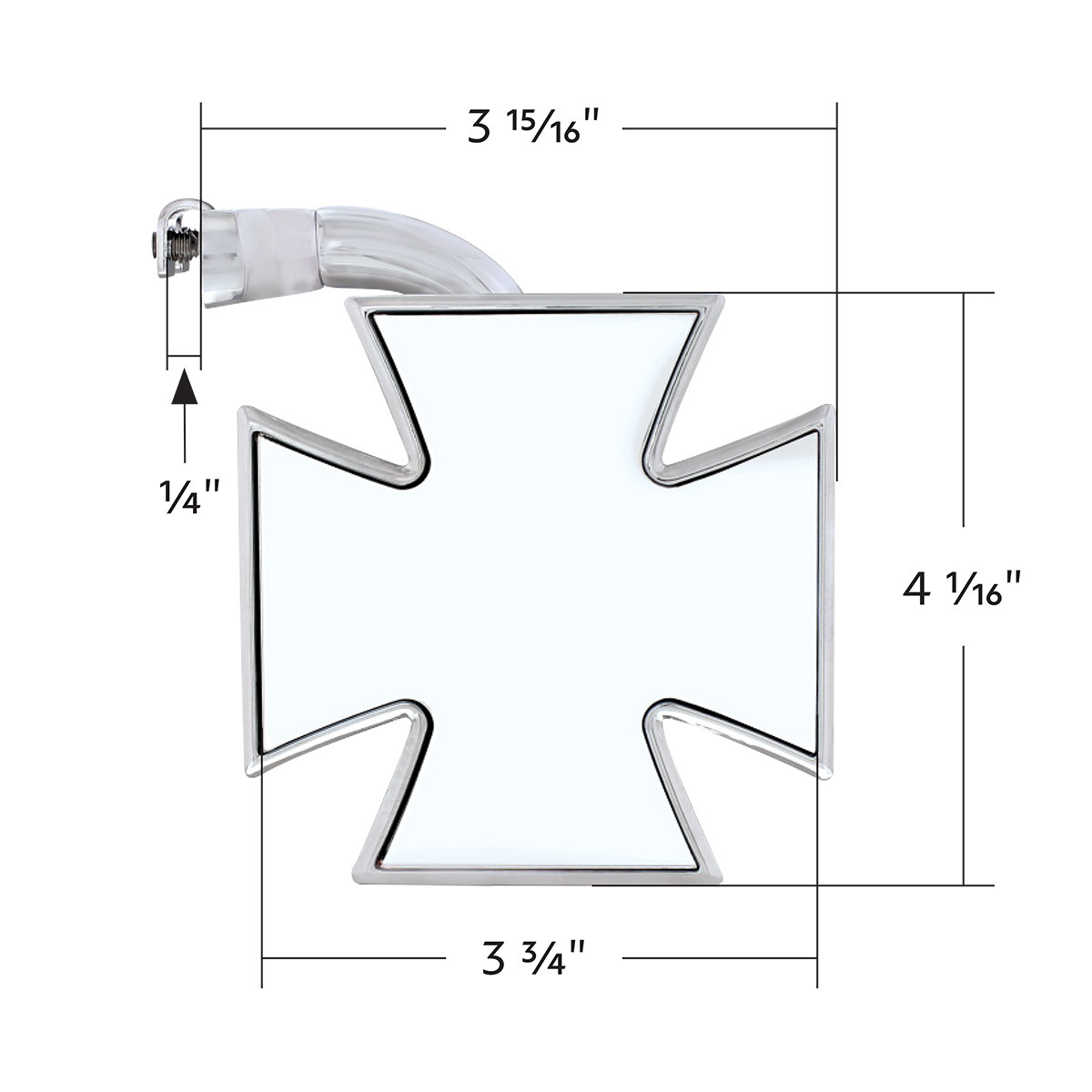 Chrome Iron "Maltese" Cross Style Mirror With Curved Mounting Arm