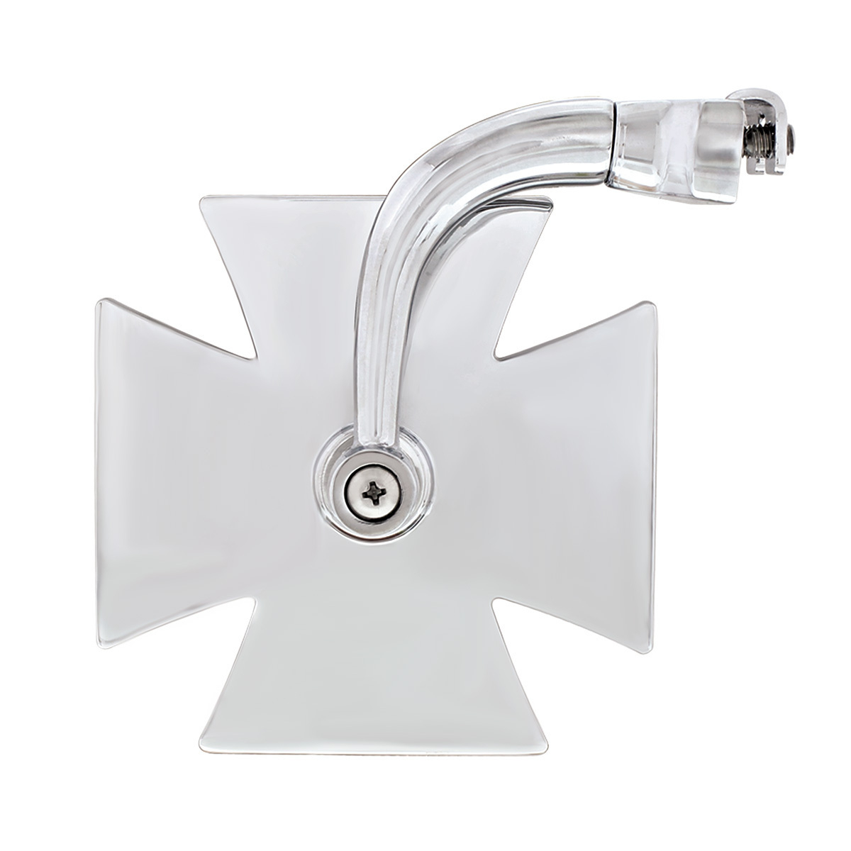 Chrome Iron "Maltese" Cross Style Mirror With Curved Mounting Arm