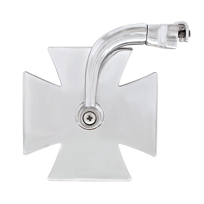 Chrome Iron "Maltese" Cross Style Mirror With Curved Mounting Arm