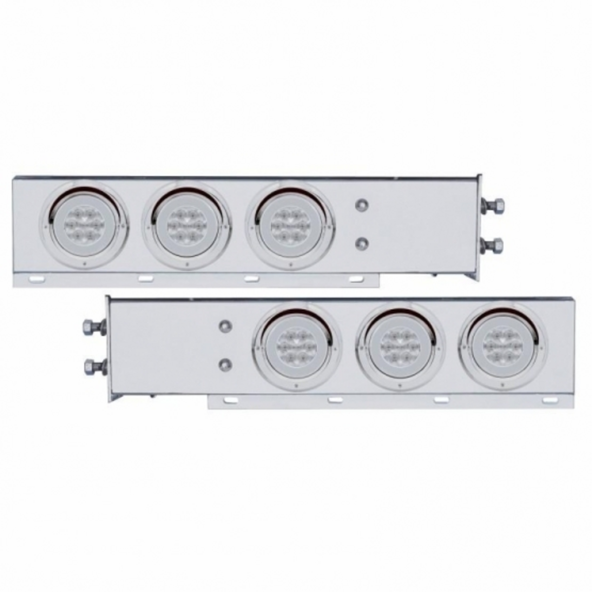 2.5" Bolt Pattern Chrome Spring Loaded Rear Bar W/6X 21 Red LED 4" GloLight & Visors-Clr Lens (Pair)