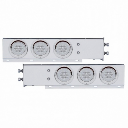 2.5" Bolt Pattern Chrome Spring Loaded Rear Bar W/6X 21 Red LED 4" GloLight & Visors-Clr Lens (Pair)