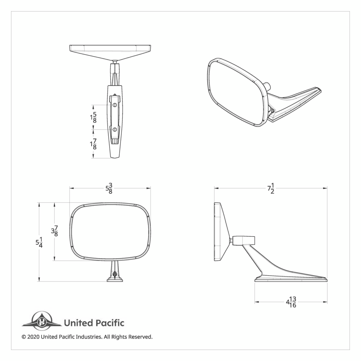 Rectangular Exterior Mirror For 1968-72 Chevy Passenger Car - L/H