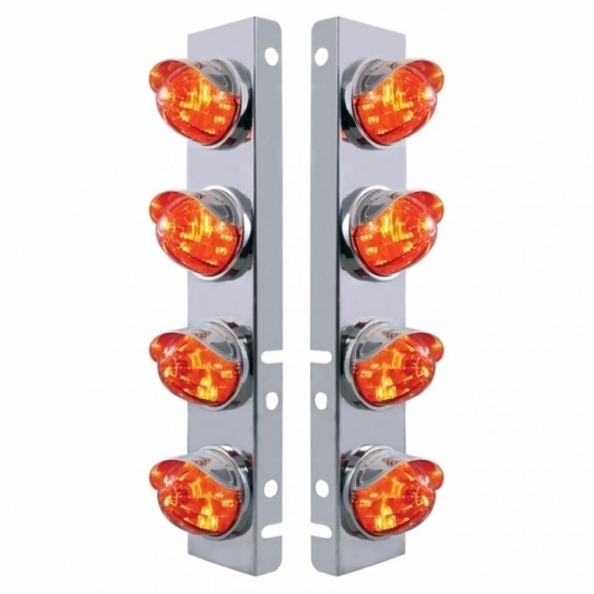 SS Front Air Cleaner Bracket With 8X LED Watermelon Lights & SS Visors For Peterbilt-Amber LED/Dark Amber Lens
