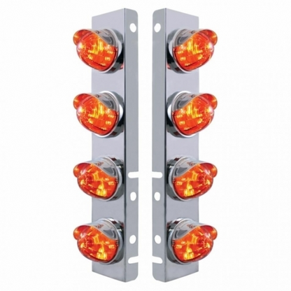SS Front Air Cleaner Bracket With 8X LED Watermelon Lights & SS Visors For Peterbilt-Amber LED/Dark Amber Lens