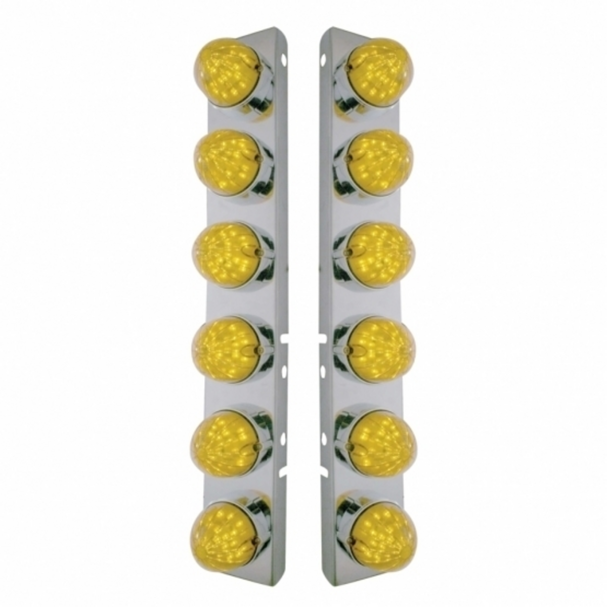 SS Front Air Cleaner Bracket With 12X 19 LED Bullet Style Lights & Bezels For Peterbilt-Amber LED & Lens