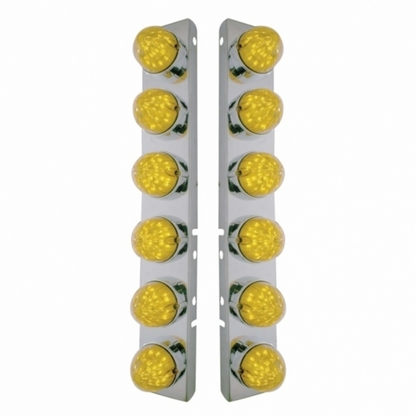 SS Front Air Cleaner Bracket With 12X 19 LED Bullet Style Lights & Bezels For Peterbilt-Amber LED & Lens