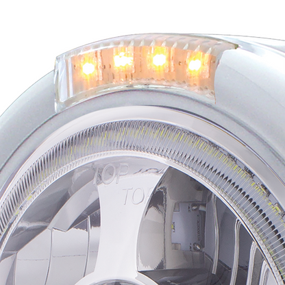 Stainless Steel Bullet Half Moon Headlight LED Projection Headlight & LED Turn Signal - Clear Lens