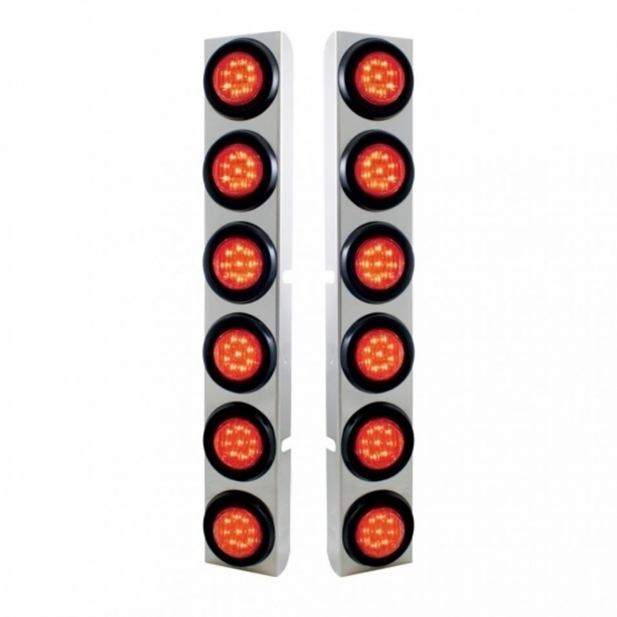 Stainless Rear Air Cleaner Bracket With Twelve 9 LED 2" Lights & Grommets For Peterbilt- Red LED/Red Lens