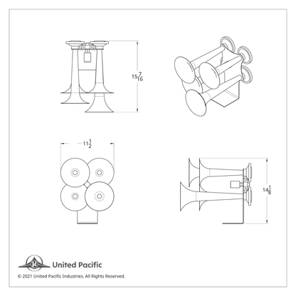 4 Trumpets Air Powered Chrome Train Horn - Competition Series