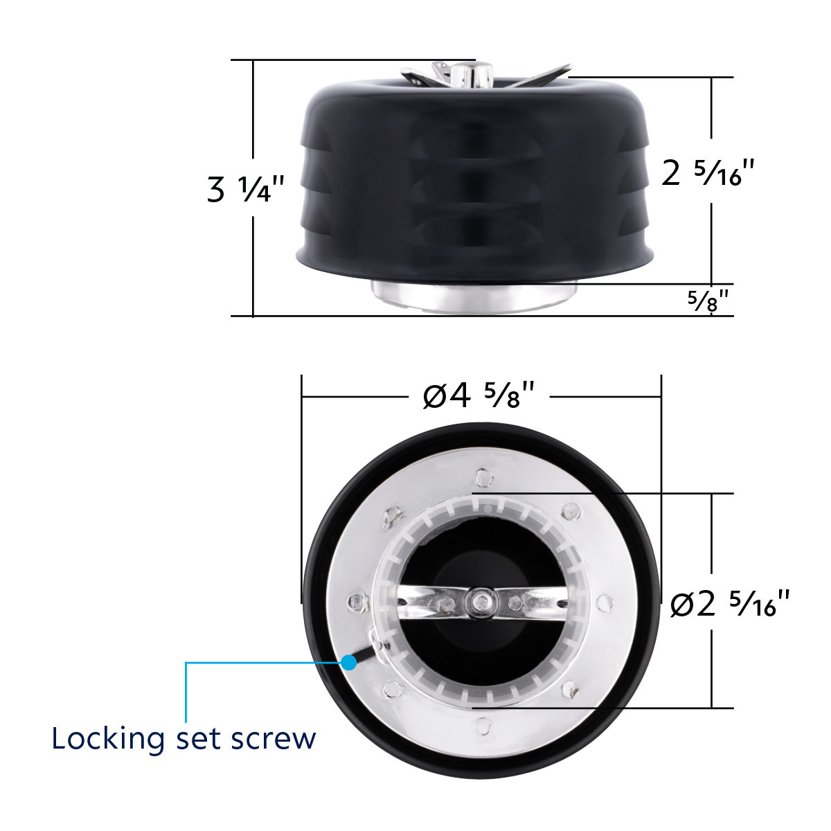 4" Round Short Neck Louvered Air Cleaner With 3-Wing Screw For Carburetors With 2-5/16" Neck-Black