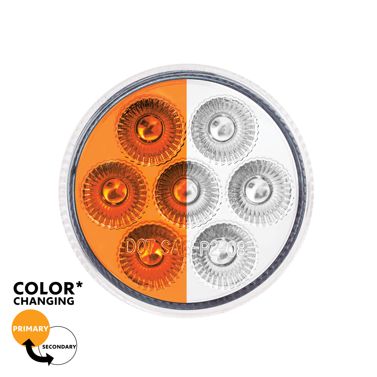 Double Fury 7 LED 2" Round Clearance/Marker Light-Amber & White LED/Clear Lens