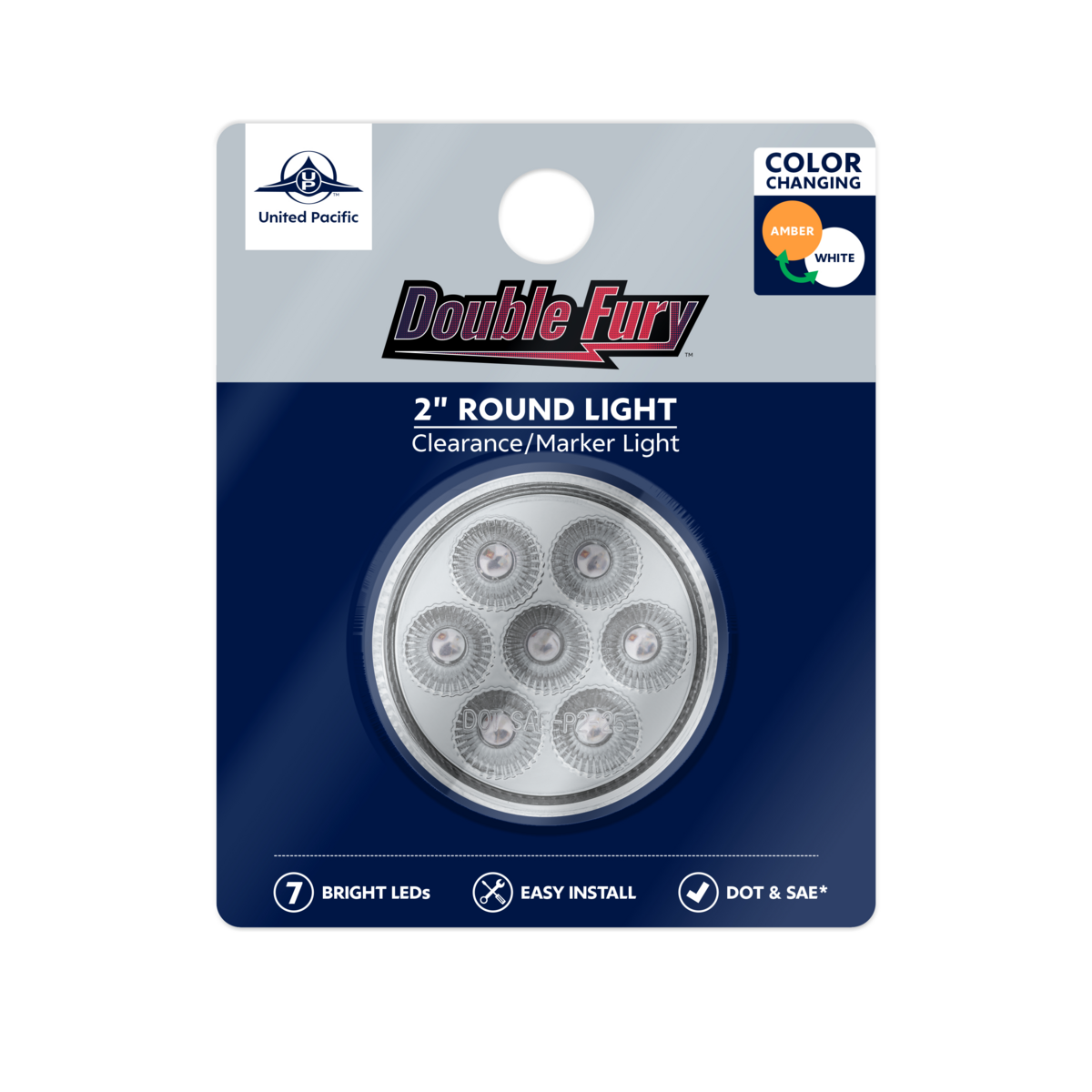Double Fury 7 LED 2" Round Clearance/Marker Light-Amber & White LED/Clear Lens