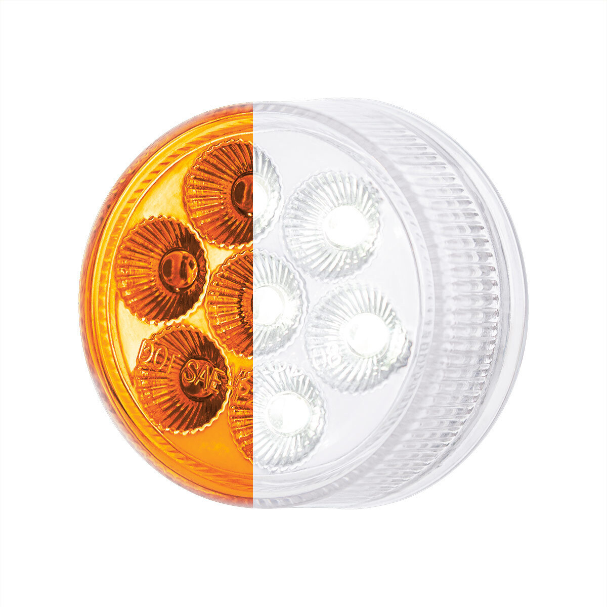 Double Fury 7 LED 2" Round Clearance/Marker Light-Amber & White LED/Clear Lens