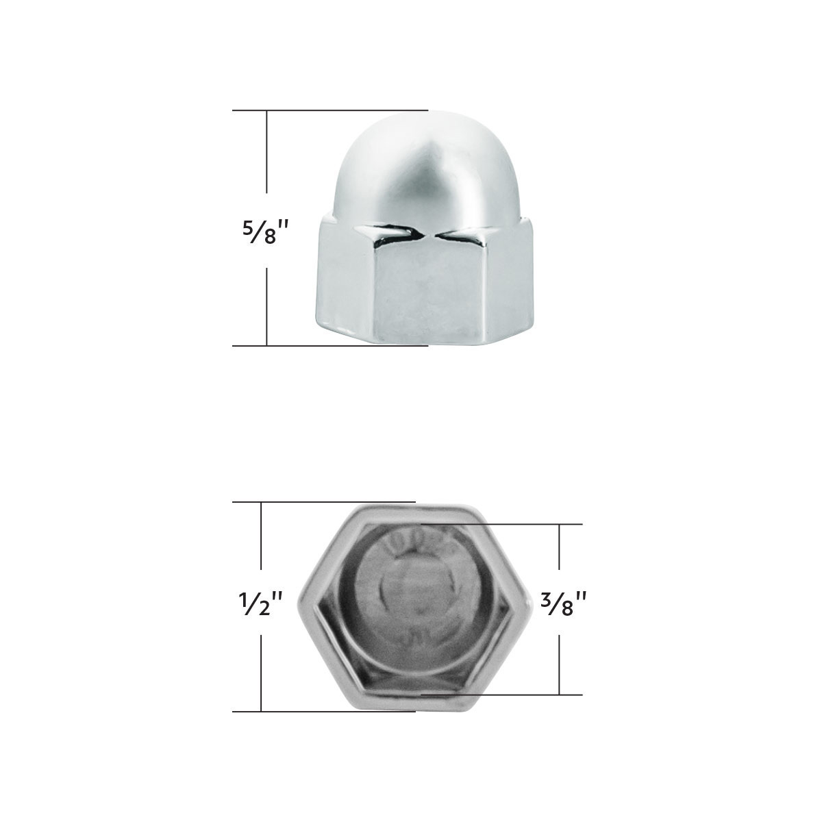 3/8" X 5/8" Chrome Die-Cast Acorn Nut Cover (50 pcs/Bag)