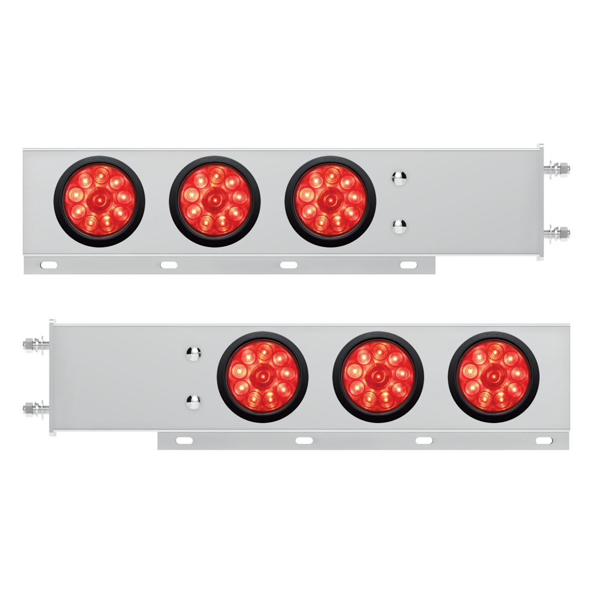 3-3/4" Bolt Pattern Deluxe SS Spring Loaded Bar W/6X 10 LED 4" Lights -Red LED & Lens (Pair)
