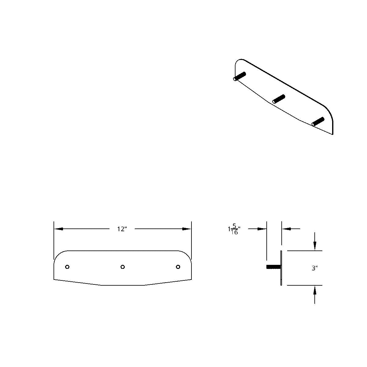 3" X 12" 304 Stainless Standard Bottom Mud Flap Plate - Welded Stud