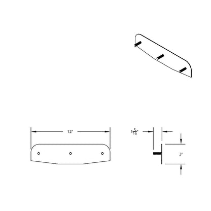 3" X 12" 304 Stainless Standard Bottom Mud Flap Plate - Welded Stud
