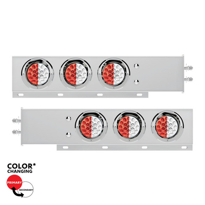 2" Bolt Pattern SS Spring Loaded Light Bar With 6X Double Fury 19 LED Lights & Visors-Red & White LED (Pair)
