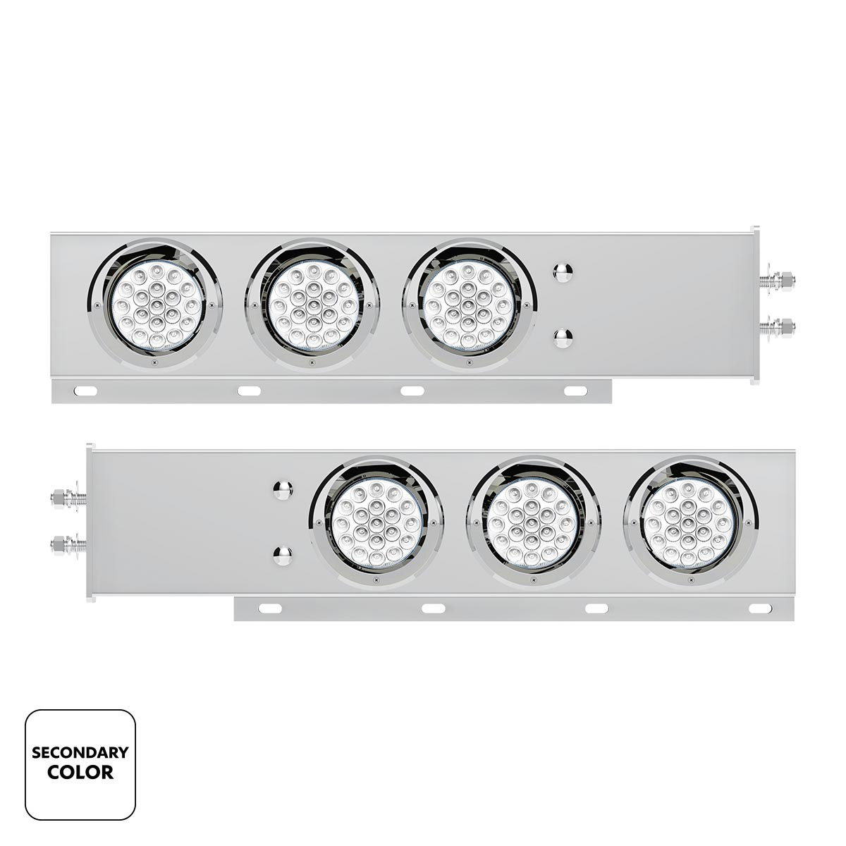 2" Bolt Pattern SS Spring Loaded Light Bar With 6X Double Fury 19 LED Lights & Visors-Red & White LED (Pair)