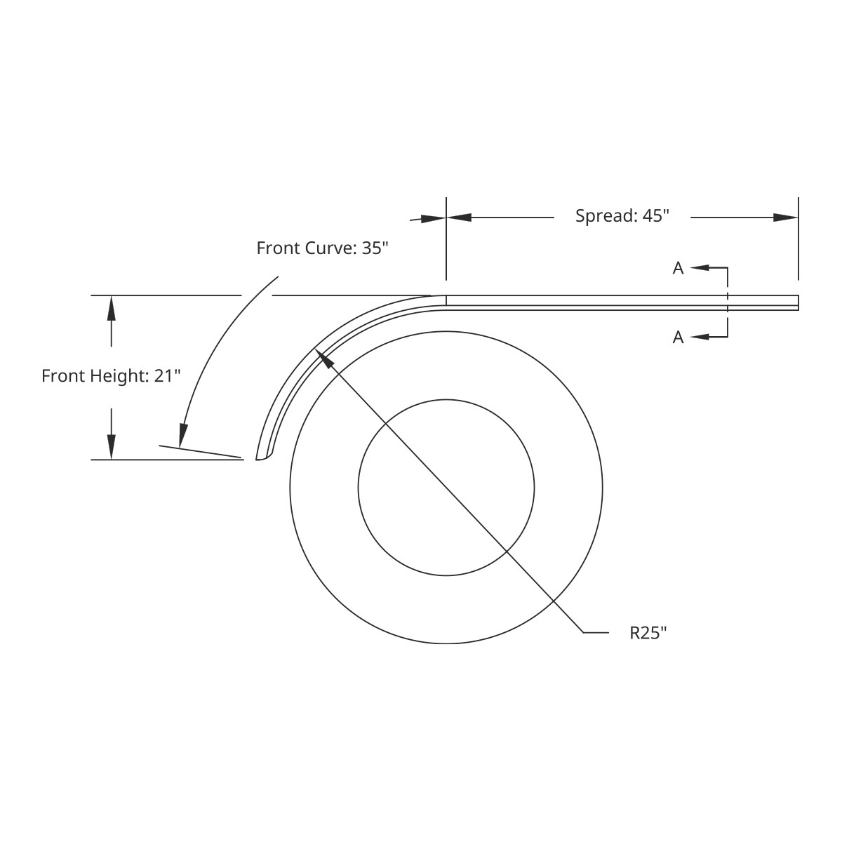 80" 430 Stainless Steel (16ga) Roll Formed Edge Smooth Half Fender - SS Series (Pair)