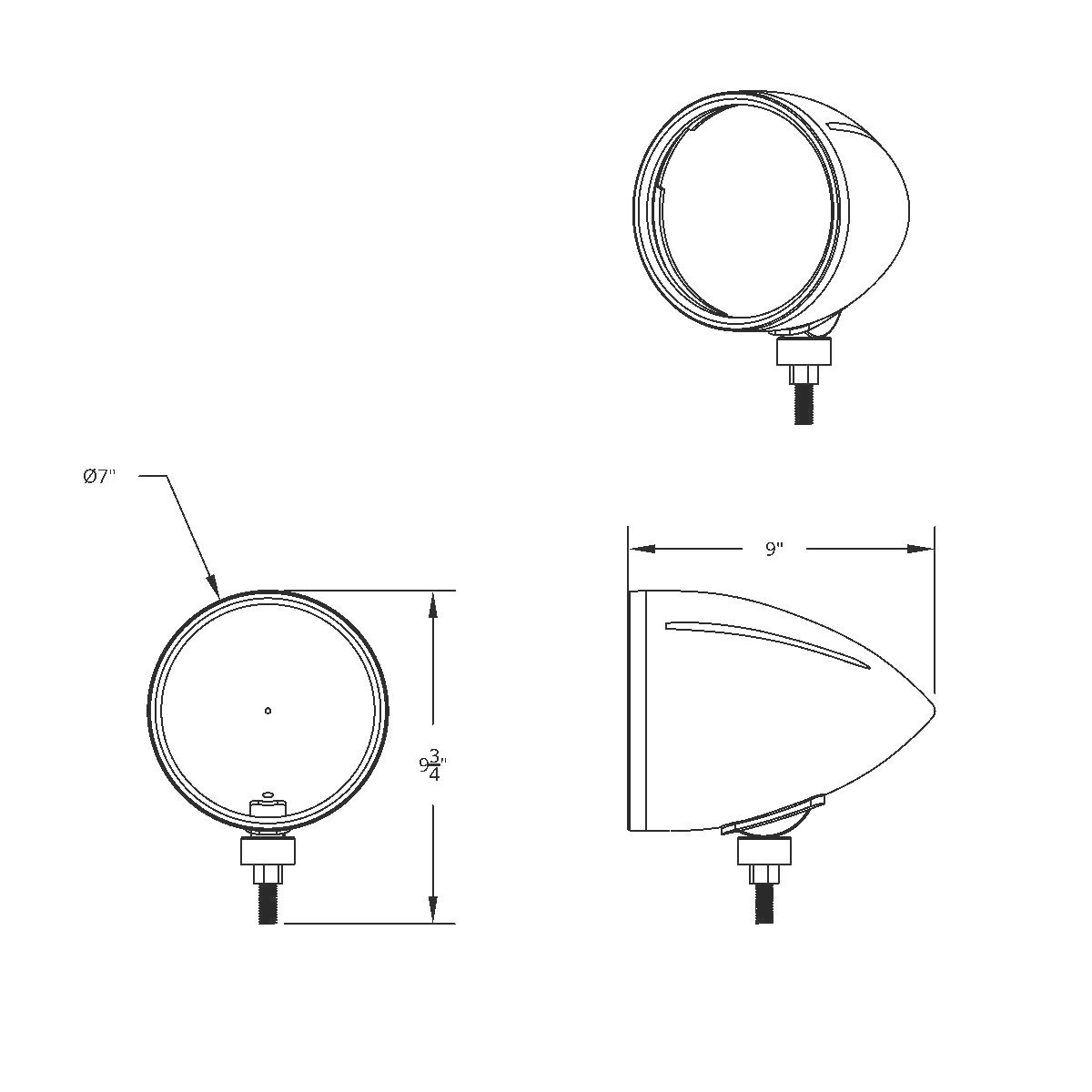Black "BILLET" Style Groove Headlight Housing