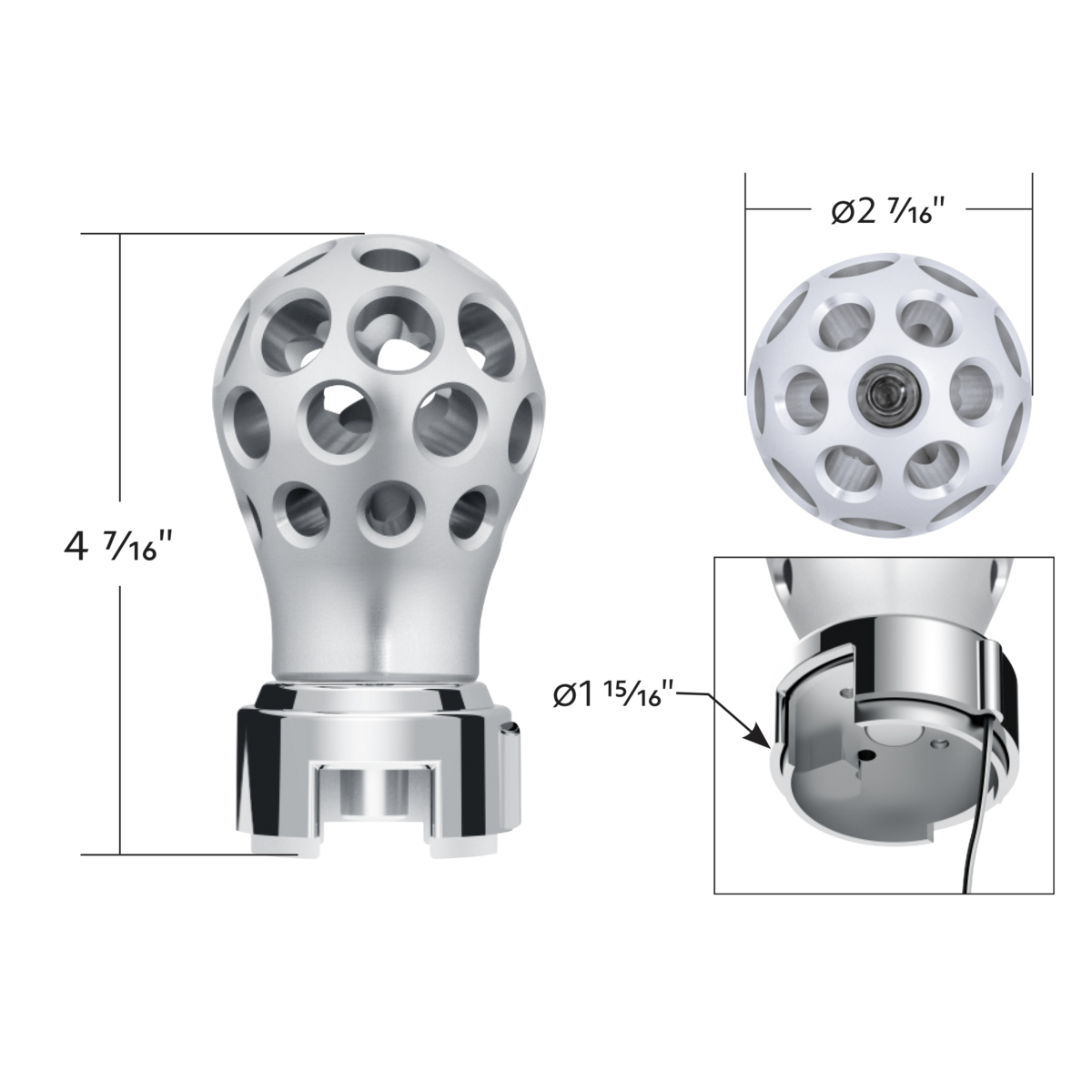 Thread-On Annodized Phoenix Ball Gearshift Knob With LED 13/15/18 Speed Adapter-Red LED