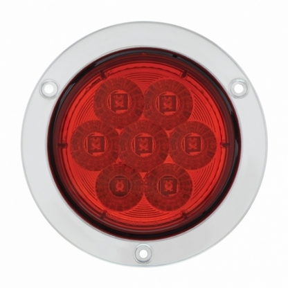 7 LED 4" Round SS Flange Light (Stop, Turn & Tail) - Red LED/Red Lens