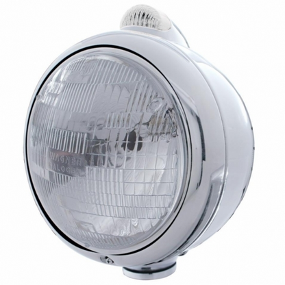 Chrome Guide 682-C Style Headlight H6024 & LED Turn Signal - Clear Lens