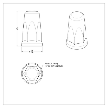 33mm X 3-1/4" Chrome Plastic Tall Nut Cover With Flange - Push-On (Bulk)