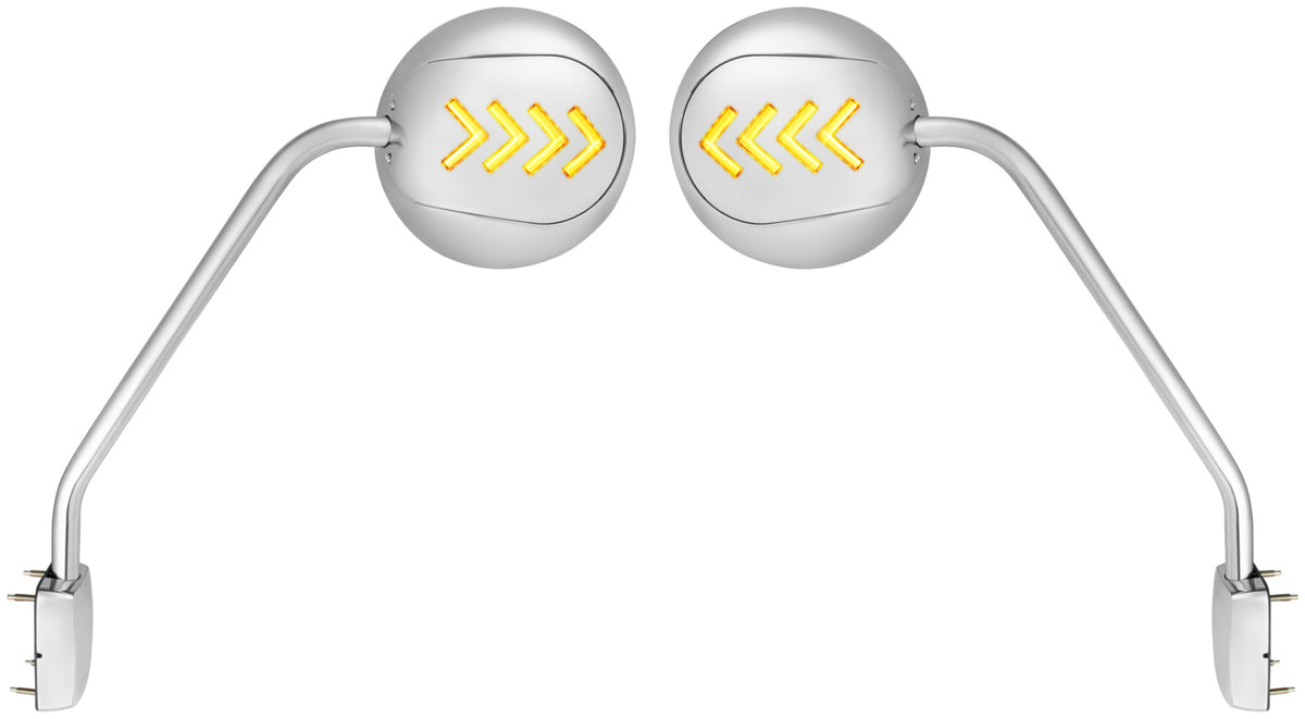 Chrome Hood Mirror Assembly With Sequential LED Turn Signal For 2013-2021 KW T680 & 2012-2021 PB 579-Driver and Passenger (2pcs)