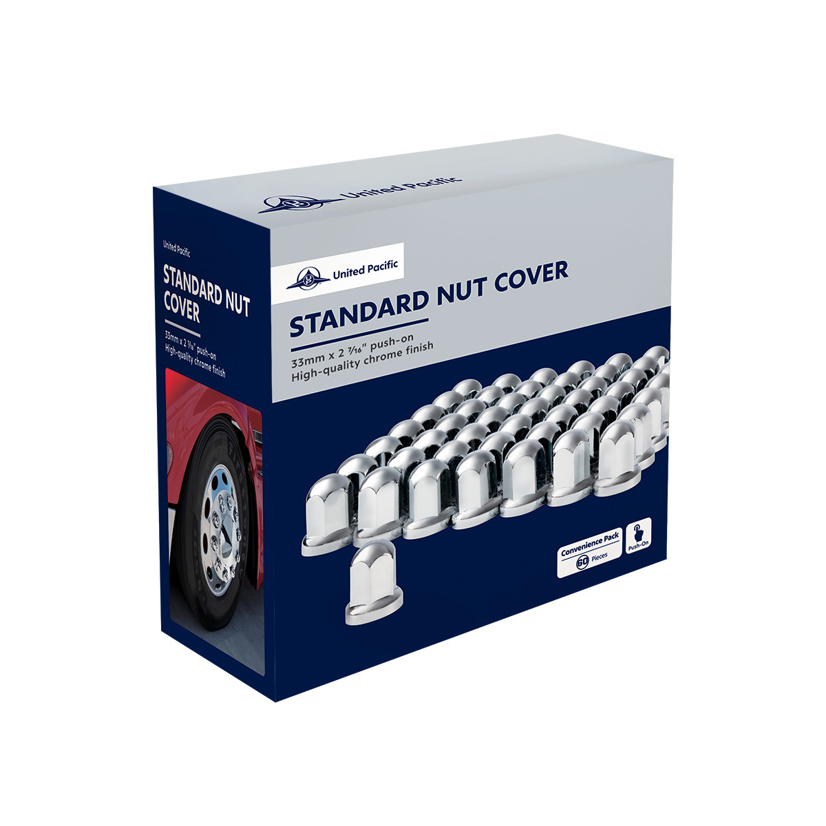 33mm X 2-7/16" Chrome Plastic Standard Nut Cover With Flange - Push-On (Color Box of 60)