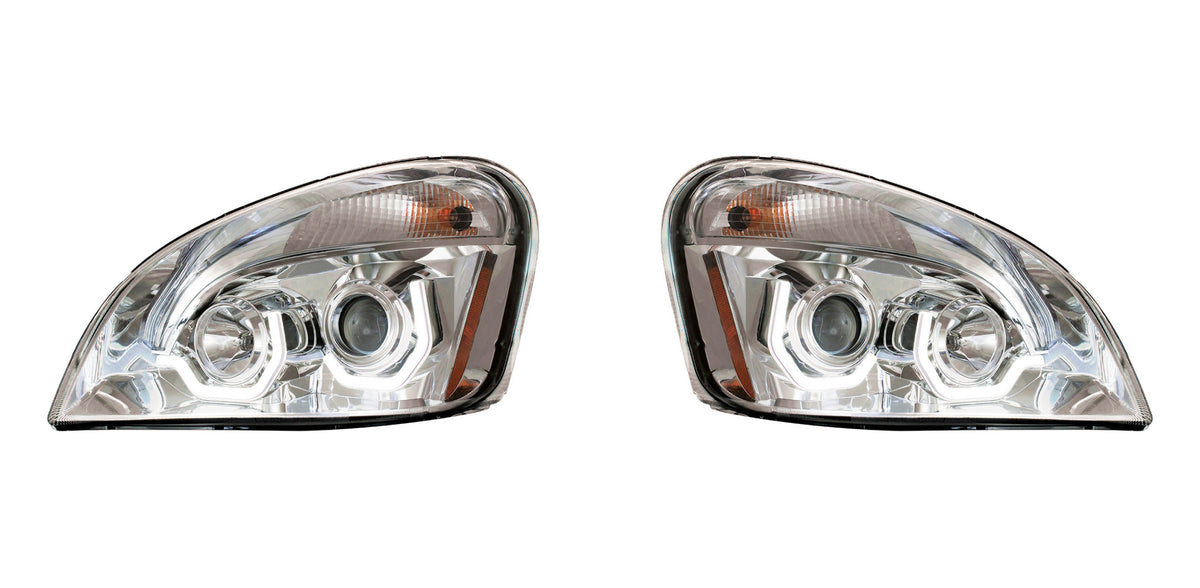 Chrome Projection Headlight With White LED Position Light For 2008-2017 Freightliner Cascadia - Driver and Passenger (2pcs)