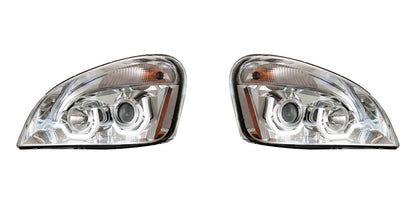 Chrome Projection Headlight With White LED Position Light For 2008-2017 Freightliner Cascadia - Driver and Passenger (2pcs)