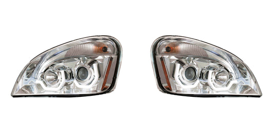 Chrome Projection Headlight With White LED Position Light For 2008-2017 Freightliner Cascadia - Driver and Passenger (2pcs)