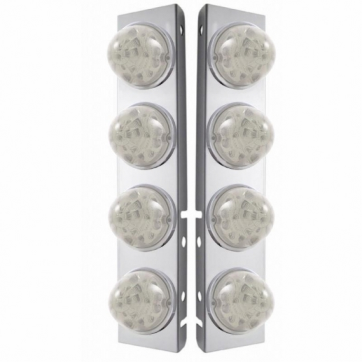 SS Front Air Cleaner Bracket W/8X 17 Amber LED Refl. Watermelon Lights & SS Bezels For Peterbilt-Clear Lens (Pair)