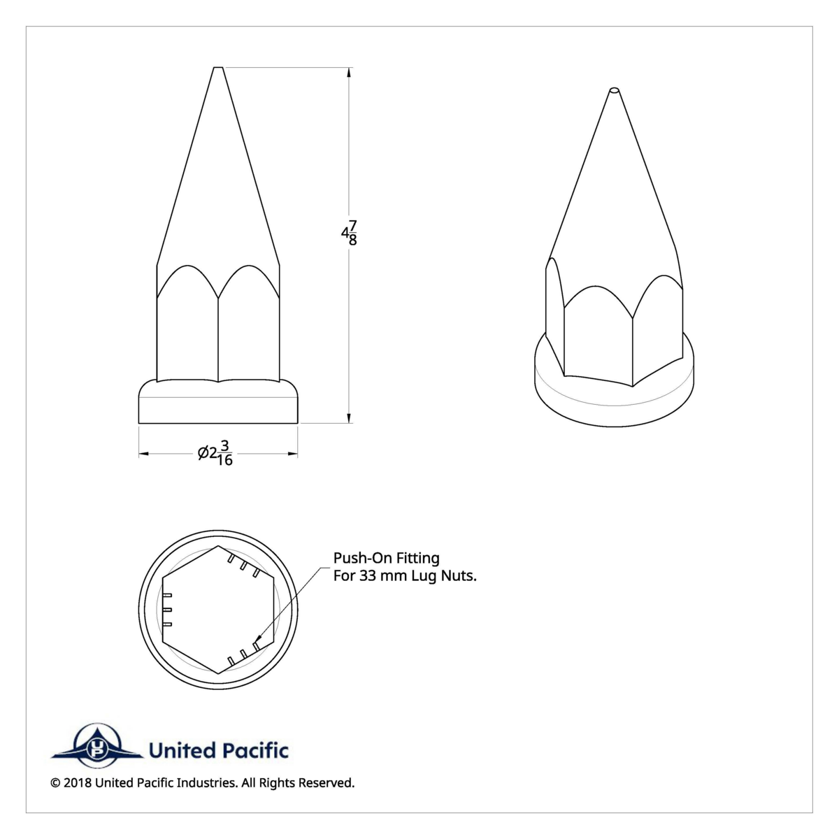 33mm x 4 7/8" Chrome Plastic Super Spike Nut Covers - Push-On (Box of 10)