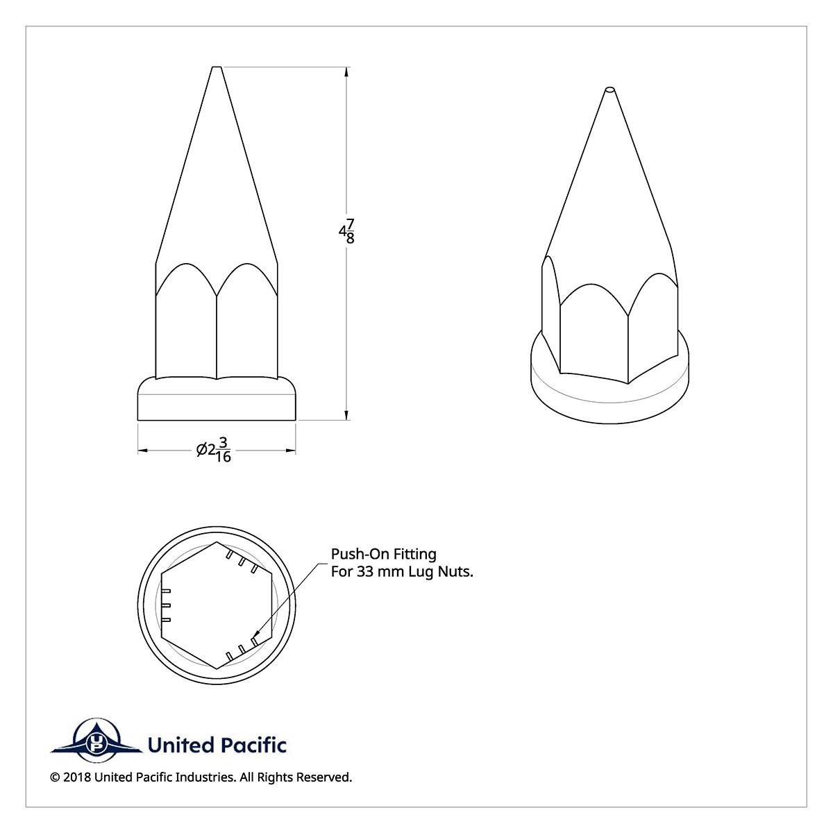 33mm x 4 7/8" Chrome Plastic Super Spike Nut Covers - Push-On (Box of 10)
