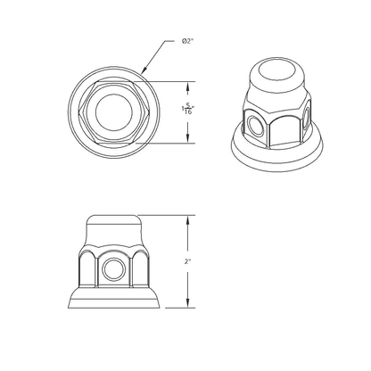 33mm X 2" Chrome Steel Tall Nut Cover With Flange
