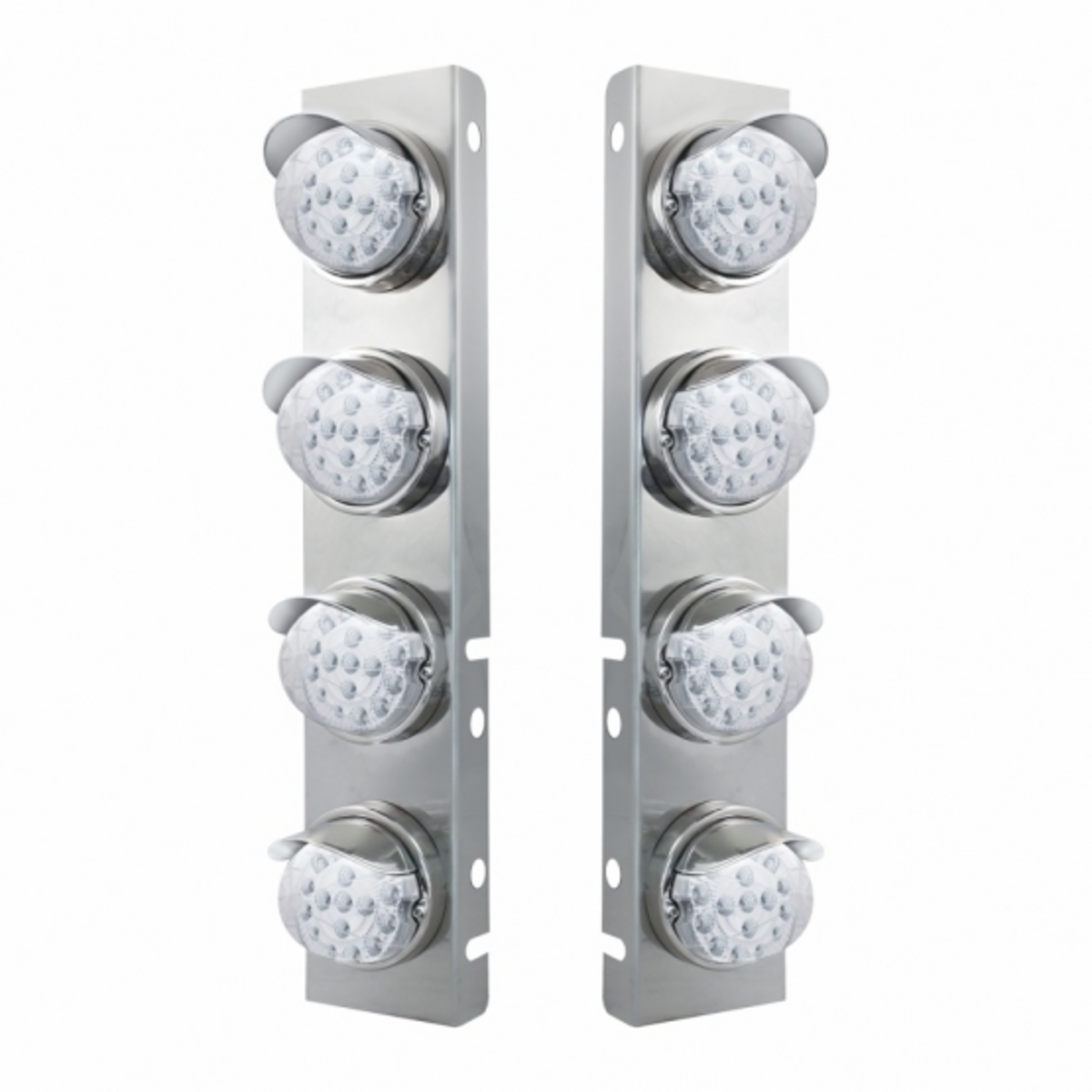 SS Front Air Cleaner Bracket With 8X 17 Amber LED Dual Function Reflector Lights & SS Visors For Peterbilt-Clear Lens
