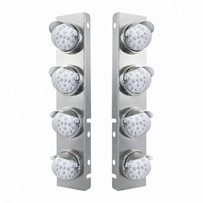 SS Front Air Cleaner Bracket With 8X 17 Amber LED Dual Function Reflector Lights & SS Visors For Peterbilt-Clear Lens