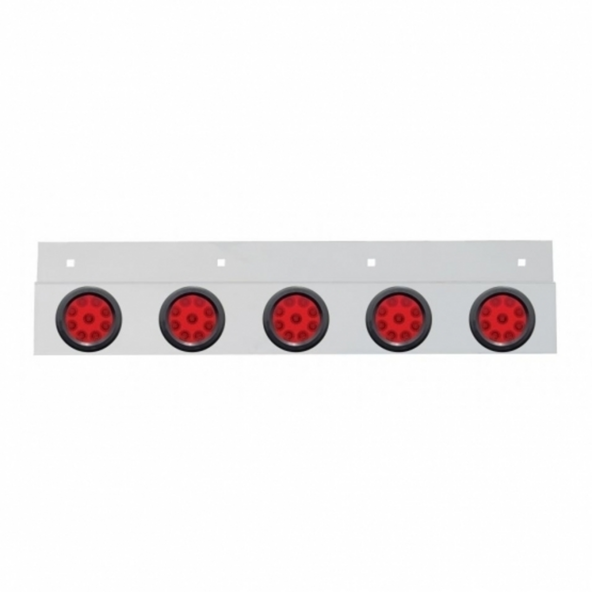 Stainless Top Mud Flap Plate With 5X 9 LED 2" Reflector Lights & Grommets - Red LED/Red Lens (Each)